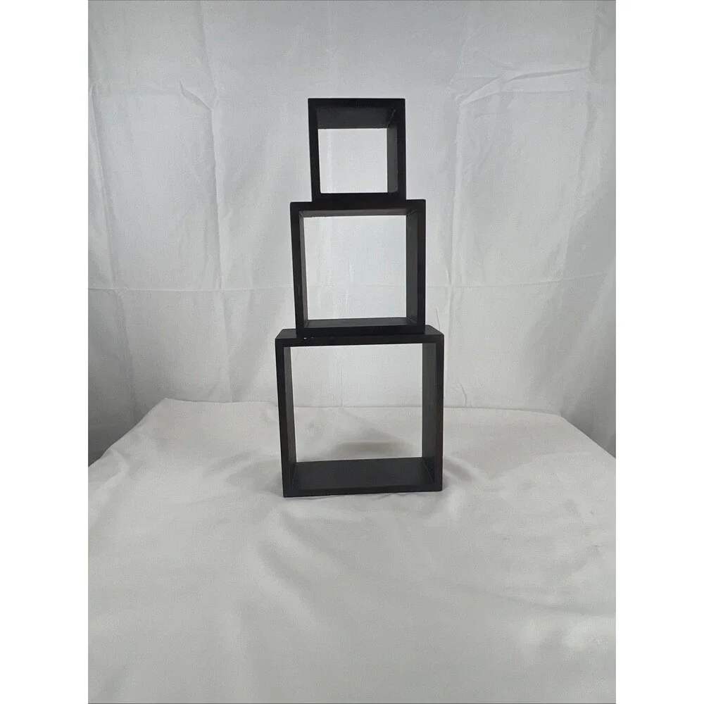 Set of 3 Black Floating Box Wall Shelves Shadow Cube Display Shelves Decor
